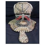 Fabric, seashell & beaded African carved wood