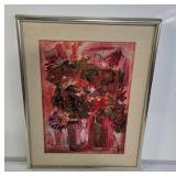 Signed Geyer Mixed media collage  painting on