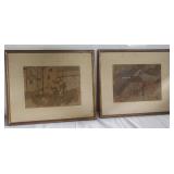 Pair of Asian lithograph