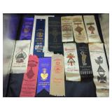 Collection of 13 antique ribbons and badges