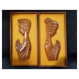 Pair of carved wood art pieces in bundle