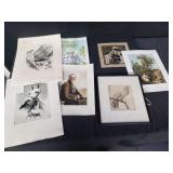 Group of unframed arts prints, watercolor