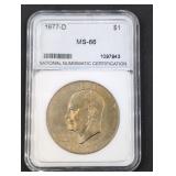 1977-D Eisenhower Dollar coin MS66 slabbed and