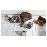 Box of Pontiac part, bicycle seat, box of razor