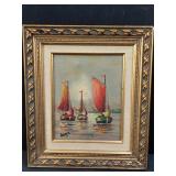 Signed oil painting on canvas, sail boats