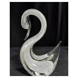 Large Murano style clear & white art glass swan