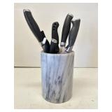 White marble canister with Calphalon knives