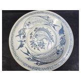 Antique Asian style fish charger 12"diam x 2"h