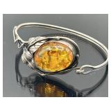 Scratch tested silver & amber floral bracelet,