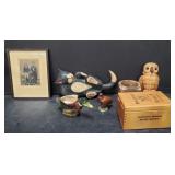 Box of miscellaneous figurines, wooden animal