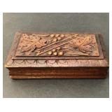 Antique carved wood stamp box