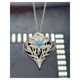 Sterling silver floral heart necklace, 12.15g