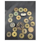 Collection of Chinese cash coins and weights