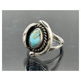 Scratch tested silver & turquoise feather ring,