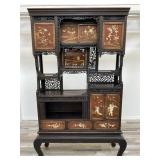 2pcs antique Asian carved wood and stone inlay