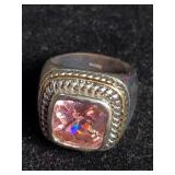 Jewelry: silver ring w/ pink crystal,