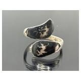 Sterling silver Siamese dancer ring, 4.68g
