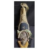 Fabric & seashell African carved wood wall mask