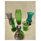 Box of six vintage glass vases. Tallest is 12"