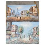 2 French oil on canvas street scenes - Eiffel