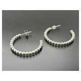 Scratch tested silver beaded hoop earrings, 3.8g