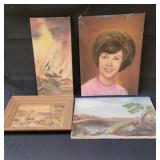 Vintage art with two oil on canvas paintings /