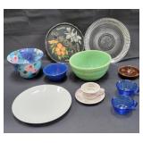 Group of vintage pottery with large green Bauer