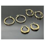 Three pair gold plated sterling silver hoop