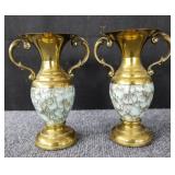 Pair of vintage glass and brass vases