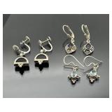 Three pair sterling silver dangle earrings, 9.52g