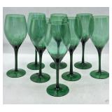 Set of 8 vintage green art glass wine glasses