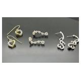 Three pair sterling silver crystal heart earrings