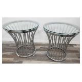 Pair of modern chrome base glass top side table