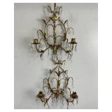 Pair of vintage metal candle sconces with