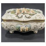 Porcelain cherubs jewelry box with lid