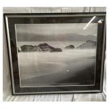 Black and white print of beach coastal scene