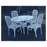 Vintage white aluminum & glass patio set w/ 4