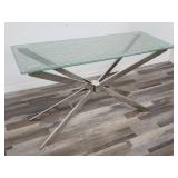Modern chrome console table with cracked glass
