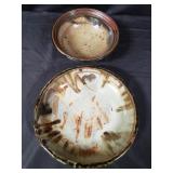 2 signed  mid century  modern  studio  pottery