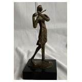 Bronze women playing flute sculpture