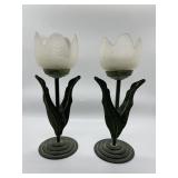 Bronze and glass tulip candle sticks