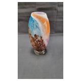 Hand blown multi colored tall art glass vase in