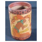 Hamp painted mayan style terracotta vase 8" x 5"