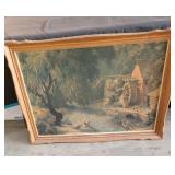 Vintage print on board in wooden frame / frame :