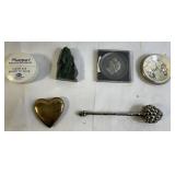 Group of paperweights stone, brass, composite,