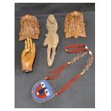 Group of antique & vintage craved wooden items &