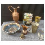 Group of brass, copper, metal, porcelain, terra