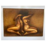 Signed abstract female nude oil painting on canvas