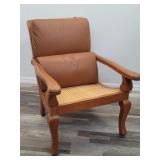 Walnut cane and leather occasional arm chair 29"w
