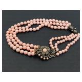 Heidi Daus rhinestone floral necklace w/pink